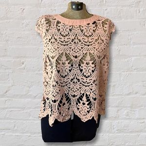 Charlee Pink Crochet Lace Short Cap Sleeve Top